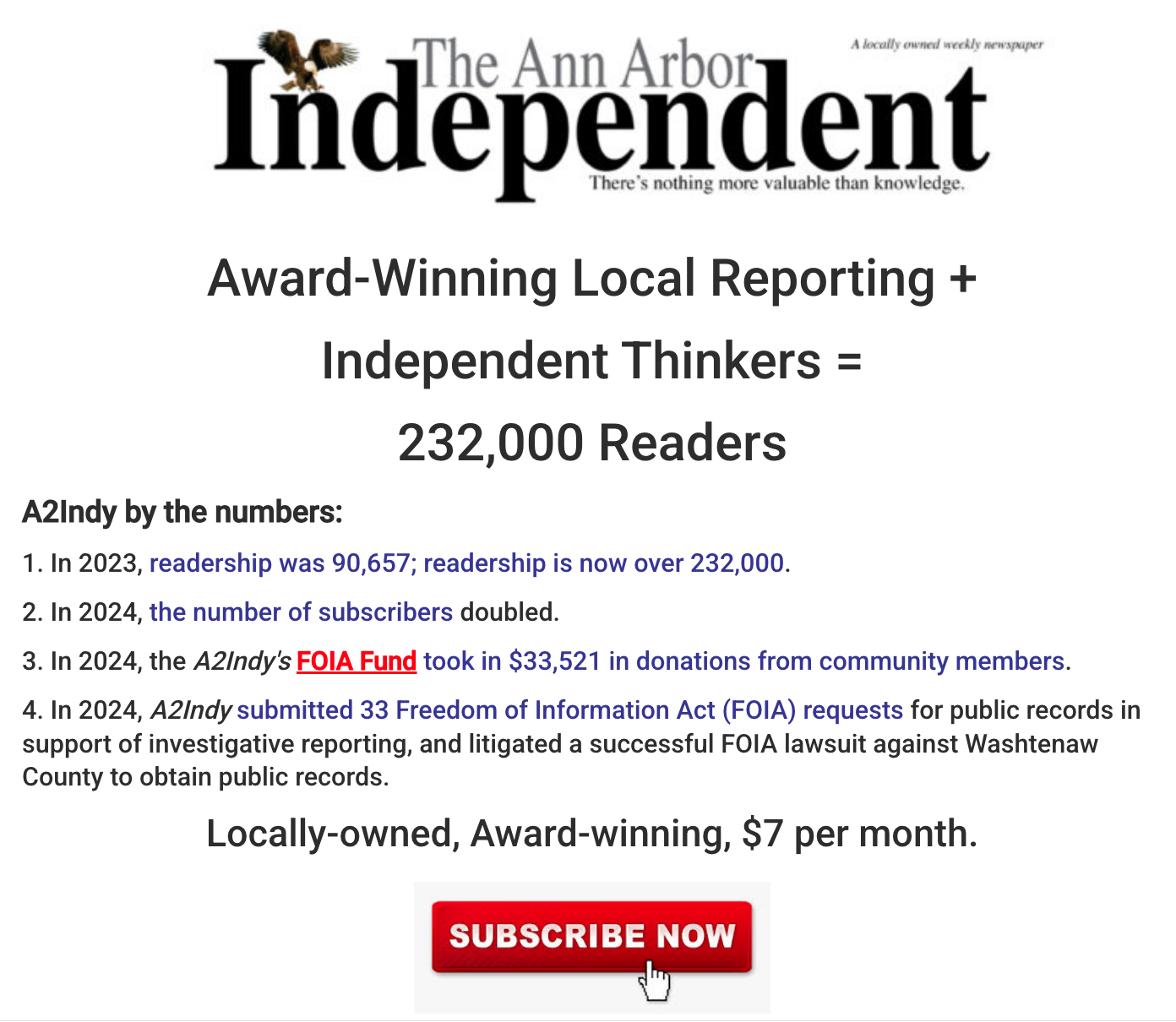 A2Indy Subscribe ad